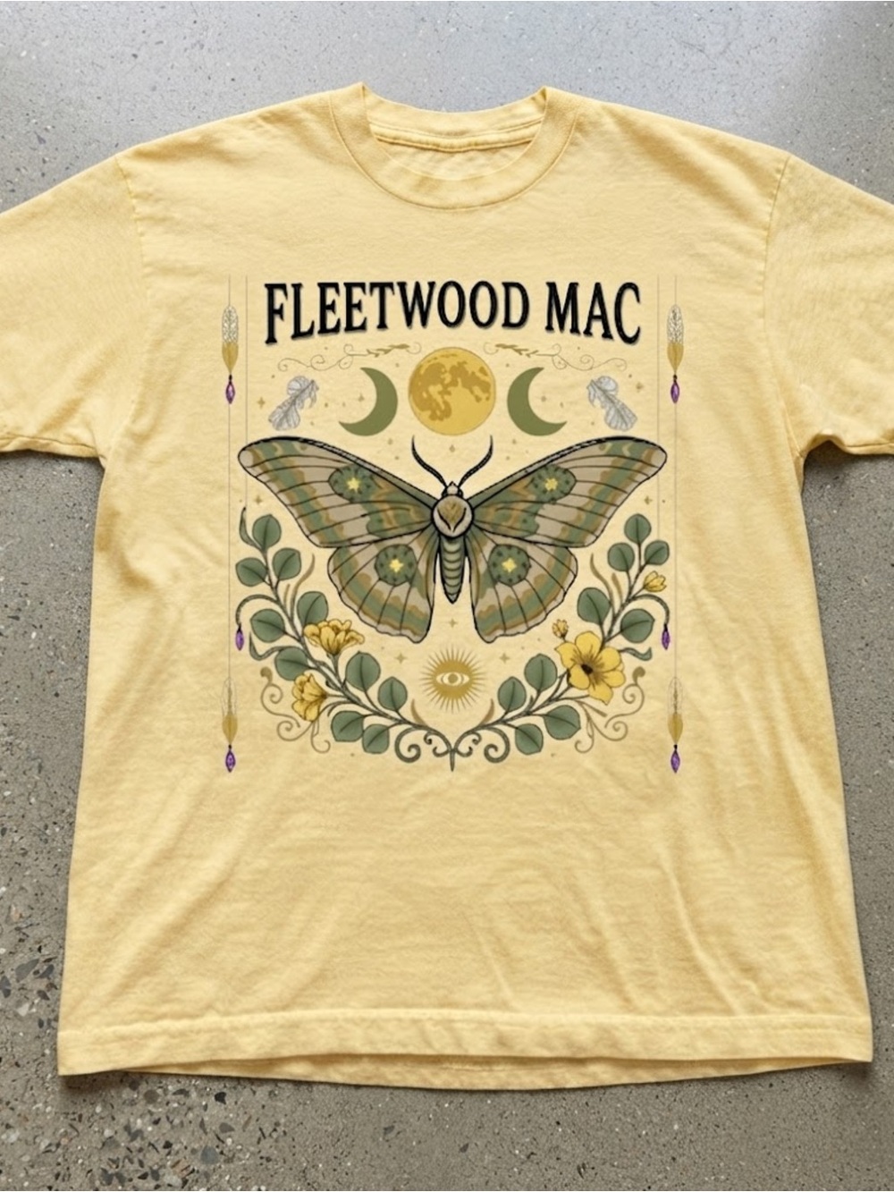 Fleetwood Mac Moth Moon Floral Graphic T-Shirt Unisex Gildan Soft Tee
